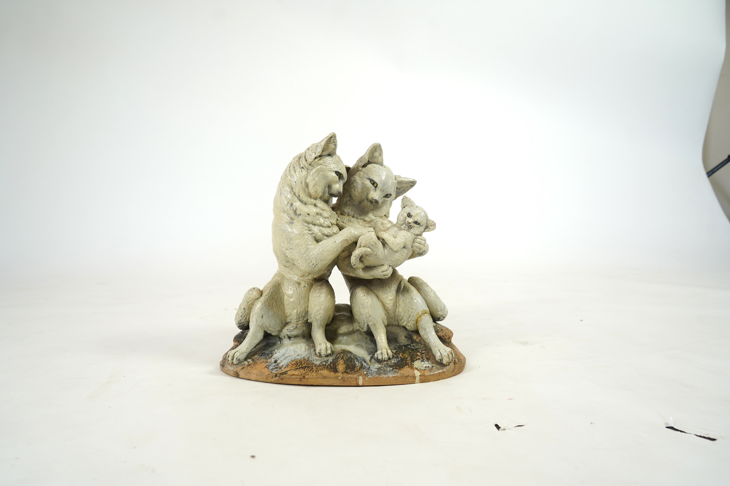 A late 19th century Austrian cold painted terracotta cat group